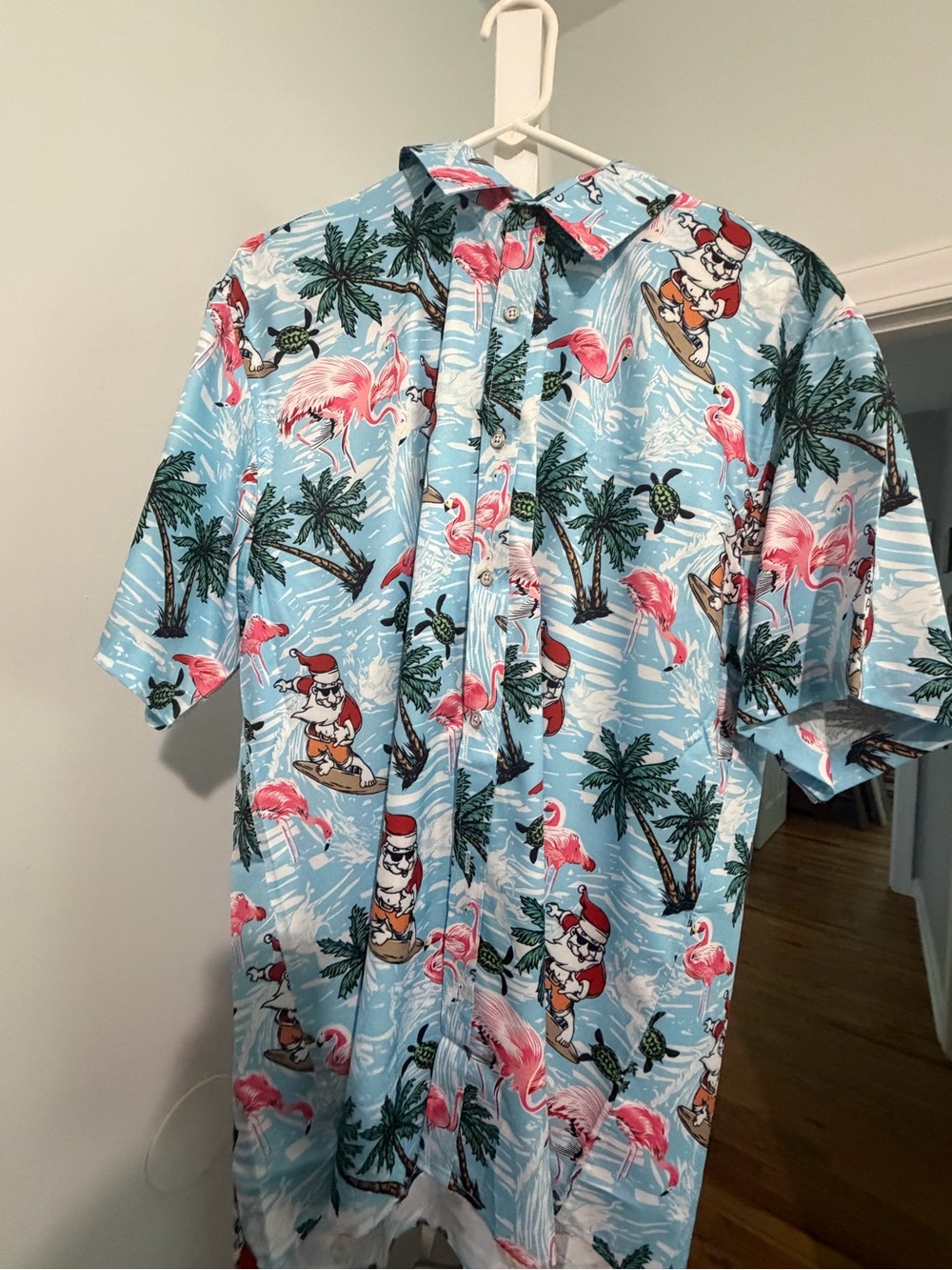 Light Blue Tropical Flamingo Short Sleeve Shirt